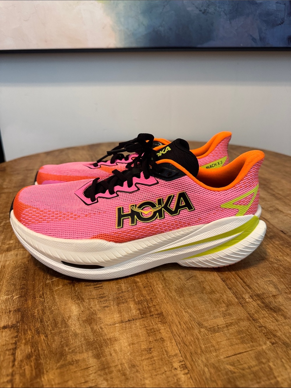 Hoka Neon Pink and Orange Running Shoes with Lime Accents Size 10B